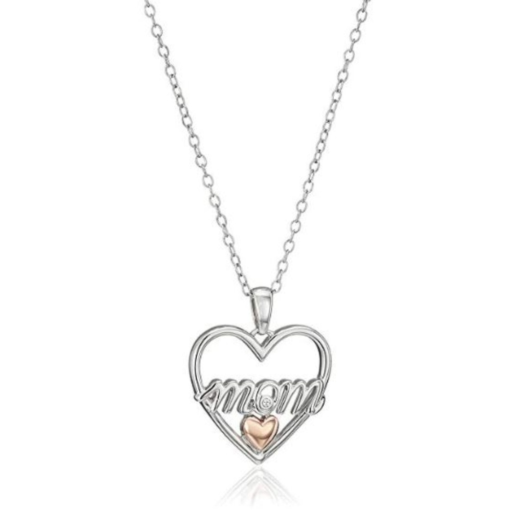 Silver and 10k Rose gold MOM heart necklace